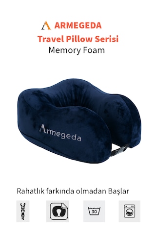 Armegeda Pembe Memory Foam Boyun Destekli Seyahat Yastığı U Şekilli Yastık Lacivert