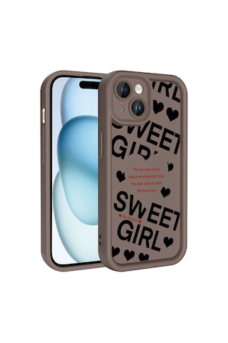 Goocamp Apple iPhone Uyumlu 15 Kılıf Kamera Korumalı Baskılı Arka Yüzey Klas Kapak - Açık Kahve Açık Kahve