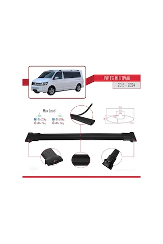 Volkswagen Multivan T6 2015 Ve Sonrası İle Uyumlu Fly Model Ara Atkı Tavan Barı Siyah 4 Adet Bar