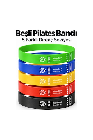 Pilates Bandı Direnç Lastiği Egzersiz Fitness Seti Taşıma Çantalı Karışık Renkler 5 Adet Çok Renkli
