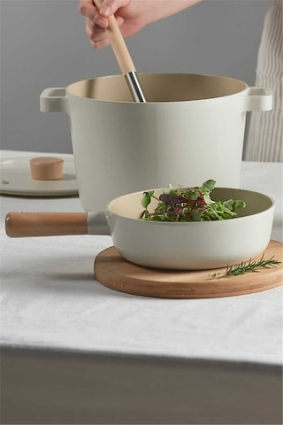 Fika Seramik Kaplama Wok Tava 26 Cm - Bej-7357 Şeffaf