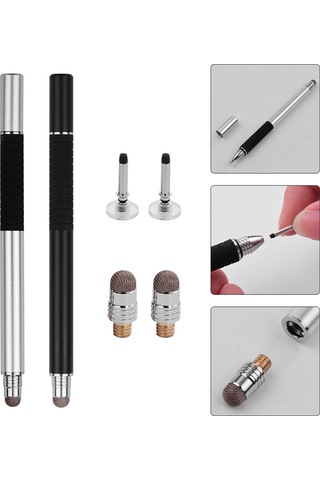 Singree 2si 1 Arada Hassas Stylus Kalem İletken Başlık Disk Uçlu Tüm Dokunmatik Ekranlar İçin Telefon Tablet 2 Adet Siyah Gümüş