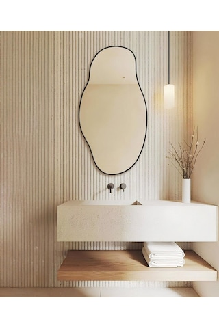 Asimetrik 90x50 Konsol, Dresuar, Tuvalet Aynası 1.kalite Şişecam Ayna 90 X 50 Siyah + Gri Gri - Siyah