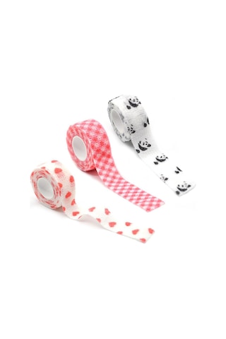 Xindoker Yazı Yazarken Koruma Sağlayan 25mm 4.5m 3'lü Paket Kendinden Yapışkanlı Bant Panda+kırmızı Ekose+kalp