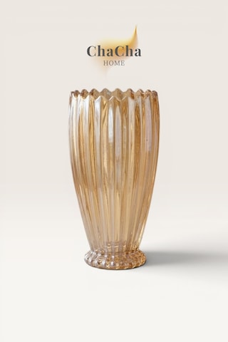 Chacha Home Kristal Dekoratif Cam Vazo Modern Salon & Konsol Aksesuarı 22x11 Cm Bal