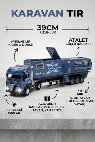 Oyuncak Tır Ve Karavan Seti - 39cm Büyük Boy Metal Kupa Işıklı Sesli Çek Bırak Oyuncak Araba Oyuncak Tır Ve Karavan Seti - 39cm Büyük Boy Metal Kupa Işıklı Sesli Çek Bırak Oyuncak Araba