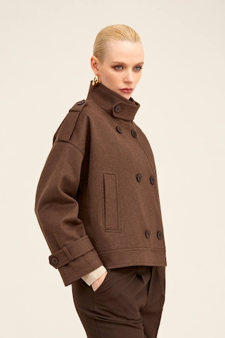 Hatemoğlu Kahverengi Regular Fit Hakim Yaka Kaşe Oversize Mont 2962287 Kahverengi