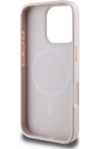 Apple Uyumlu iPhone 16 Pro Max Guess Lisanslı Halkalı Magsafe Şarj Özellikli 4g Desenli Yazı Logolu Kapak Pembe