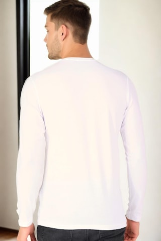 T9588 Dewberry Bisiklet Yaka Uzun Kol T-shırt-beyaz