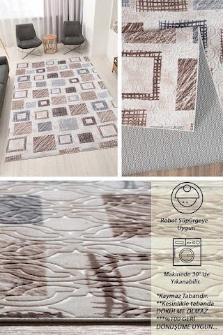Raschel Carpet Mavi-kahve Emboss Çökme Kare Desenli Kalın Yumuşak Kaymaz Özel Taban Halı Yolluk