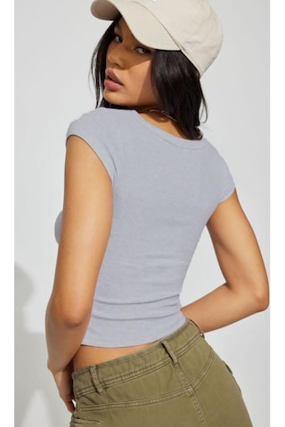Madmext Gri Geniş Yaka Kadın T-shirt Mg2341 Gri