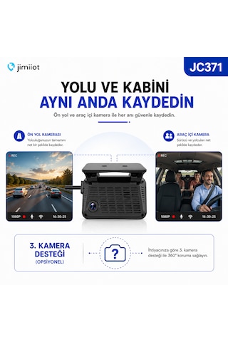 Jimiiot Jimi Iot Jc371 Çift Kameralı 4g Araç Kamerası Ve Gps Takip Sistemi Aı, Canlı İzleme, 3. Kamera Desteği