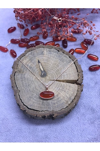 Akik Taşlı Gümüş Kolye 925 Ayar Doğal Taş