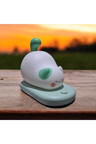 Dokunmatik Sevimli Pati Kedi Modelli Usb Şarjlı Led Karikatür Silikon Gece-masa Lambası Yeşil