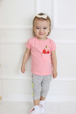 Harika Kids Kız Bebek Kaprili Kısa Kollu Kiraz Baskılı Yazlık Basic Alt-üst Takım 6-24 Ay 001