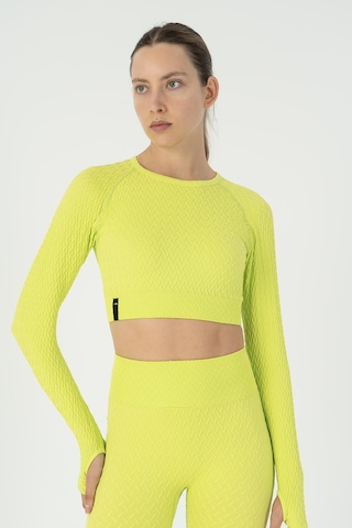 Maraton Slimfit Kadın Bisiklet Yaka Neon Yeşil Crop Top Neon Yeşil