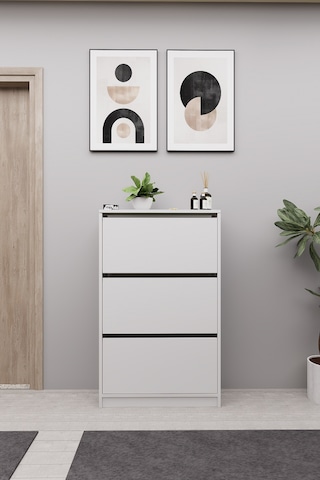 Mirobi Kembe 3 Bölmeli Açılır Modern Dekoratif Ayakkabılık Beyaz Beyaz