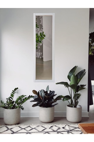 Ahşap Duvar Hol Ayna Beyaz 121x37 CM Beyaz