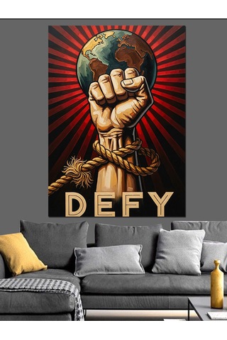 Dünyayı Sıkan El Posteri Dekoratif Kanvas - Mdf Ahşap Tablo