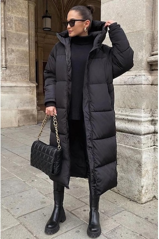 Mad Girls Koyu Siyah Uzun Şişme Mont Mg1303 Koyu Siyah