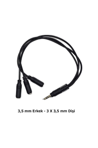 3.5 Mm Aux Çoklayıcı Kablo 1 Erkek 3 Dişi 20 Cm - Kulaklık Ve Ses Paylaştırıcı Splitter