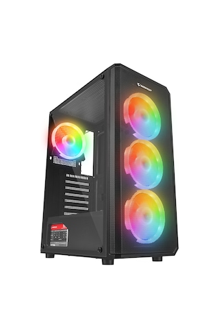 Rampage HELIOS Mesh 550 W 80+ Siyah Temperli Cam 4 x 12 CM Rainbow ATX Mid-T Oyuncu Kasası