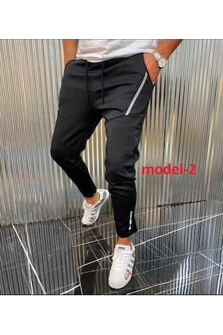 Oliggopol Erkek Slim Fit Likralı Cepli Siyah Eşofman Altı Siyah