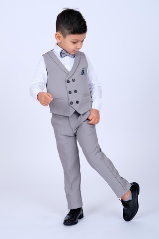 Buse&Eylül Bebe Gri Mendil Detaylı Erkek Çocuk Smokin Takım - Gri
