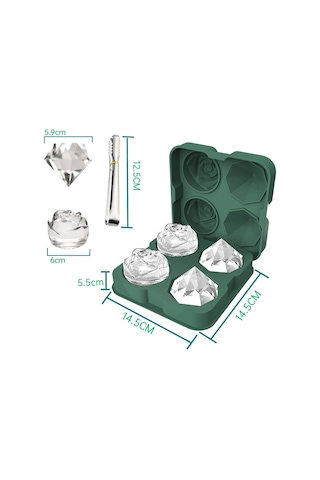 4 Delikli Gül Elmas Şekli Kokteyl Buz Küpü Kalıpları Silikon Buz Topu Makinesi, Renk: Buz Klipsli Gri Diğer