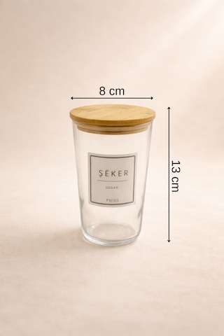 Motto Plus - 6'lı Bambu Vakum Kapaklı Etiketli Cam Saklama Kabı Baharatlık Seti 400 Ml Diğer