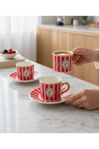 2 Kişilik Pink Bird Double Kahve Fincanı-4686 Pembe