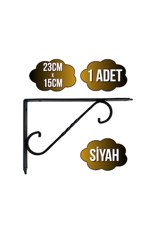 Raf Altı Ferforje Demir Tutucu L Raf Demiri Duvar Sabitleyici Metal Siyah 1 Adet 23cm X 15cm Siyah