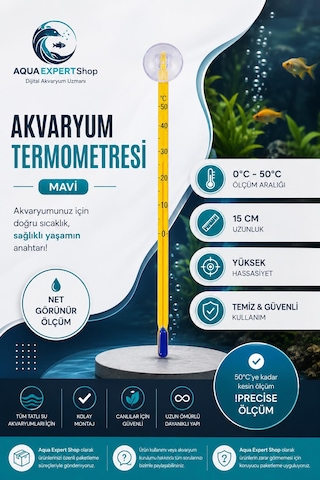 Akvaryum Termometre - Sarı - Hassas Ölçüm - Cam Termometre - 0/50 Derece Arası Ölçüm - Net Görünür - Güçlü Vantuz