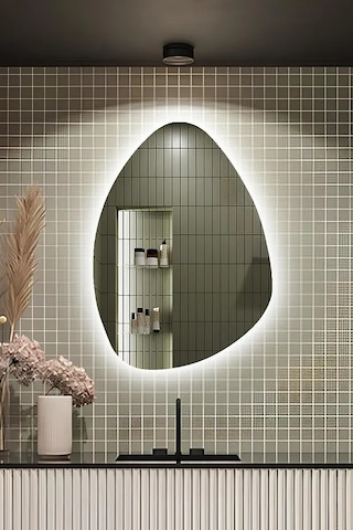 Fawdecor Led Üçgen Model Dekoratif Duvar Aynası 70 X 90 Beyaz