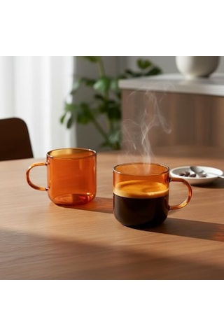 2'li Borosilikat Cam Kupa Seti - 380 Ml Isıya Dayanıklı Renkli Kahve Ve Çay Bardağı - Kurşunsuz Ekolojik 2 Adet Çok Renkli