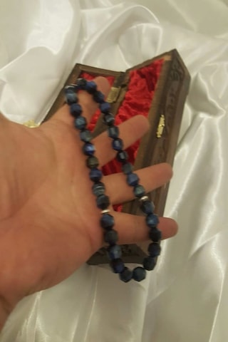 Akik Tesbih Tespih Akik Doğal Taş Tesbih Gümüş İmameli Ahşap Kutulu 10 Mm Kesme Akik Çok Renkli