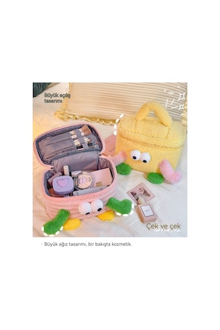 Trendooze Sevimli Portatif-mavi Peluş Kozmetik Çantası Ds Mavi