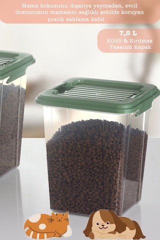 Moi 2'li Mega 7,5l Kedi Köpek Kuru Mama Saklama Kabı - Kilit Kapak Çok Amaçlı Düzenleyici Saklama Kutusu