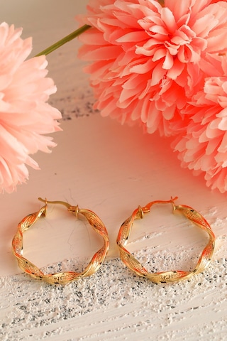 14 Ayar Altın Küpe Grek Desenli Tek Burgu Halka Küpe 3,7 Cm Çapında