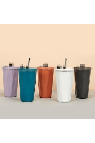 Xiyyadms 600ml Mavi 304 Paslanmaz Çelik Isı/sıcaklık Saklama Özelliği Lipli Büyük Kapasiteli Araba/kahve Bardakası Diamant Kesim Desenli Diğer