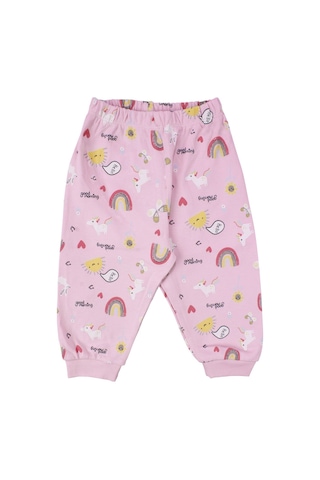 Bebegen Kız Bebek Pembe Renkli Güneş Gökkuşağı Desenli Çıtçıtlı Pijama Takımı Çok Renkli