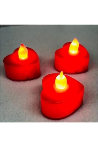 7 Adet Kırmızı Kalpli Ledli Mum, Tealight Mum Pilli, Led Işıklı, Kutlama, Doğum Günü, Kına, Düğün