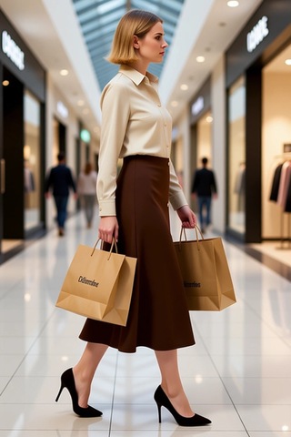 Benerly Kadın Yüksek Bel Düğmeli Midi Etek A Kesim %100 Polyester Fonksiy Kahverengi