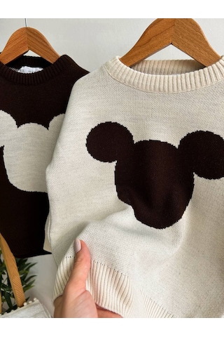 Lolliboomkids Unisex Çocuk Mickey Triko Kazak Bol Kesim Kot Pantolon Alt Üst Takım 2 Parça