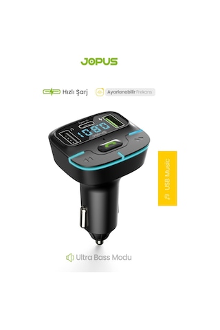 Jopus F9 Araç Fm Transmitter 5.3 Bluetooth Araç Kiti Usb Type-c Hızlı Şarj Çıkışlı Çakmaklık Girişli