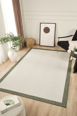 Sisalux 3090 Krem Yeşil Sisal Dokuma Jüt Kilim Hav Toz Vermez Halı Salon Mutfak Oturma Odası Halısı Krem - Yeşil