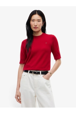 Tommy Hilfiger Cotton Jersey Fıne C-nk Ss Swt Kadın Kırmızı Kazak - Ww0ww49705