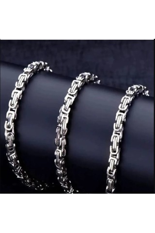 Osmanlı Gümüş İnce Model Çelik Kral Zincir Erkek Kolye 4.5 MM Çelik