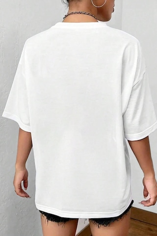Unisex Şeytan Kalp Baskılı Oversize Tshirt Beyaz