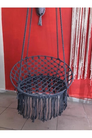 Makrome Özel Örgü Salıncak Hamak Pamuk Ip 60 X 80 Gri